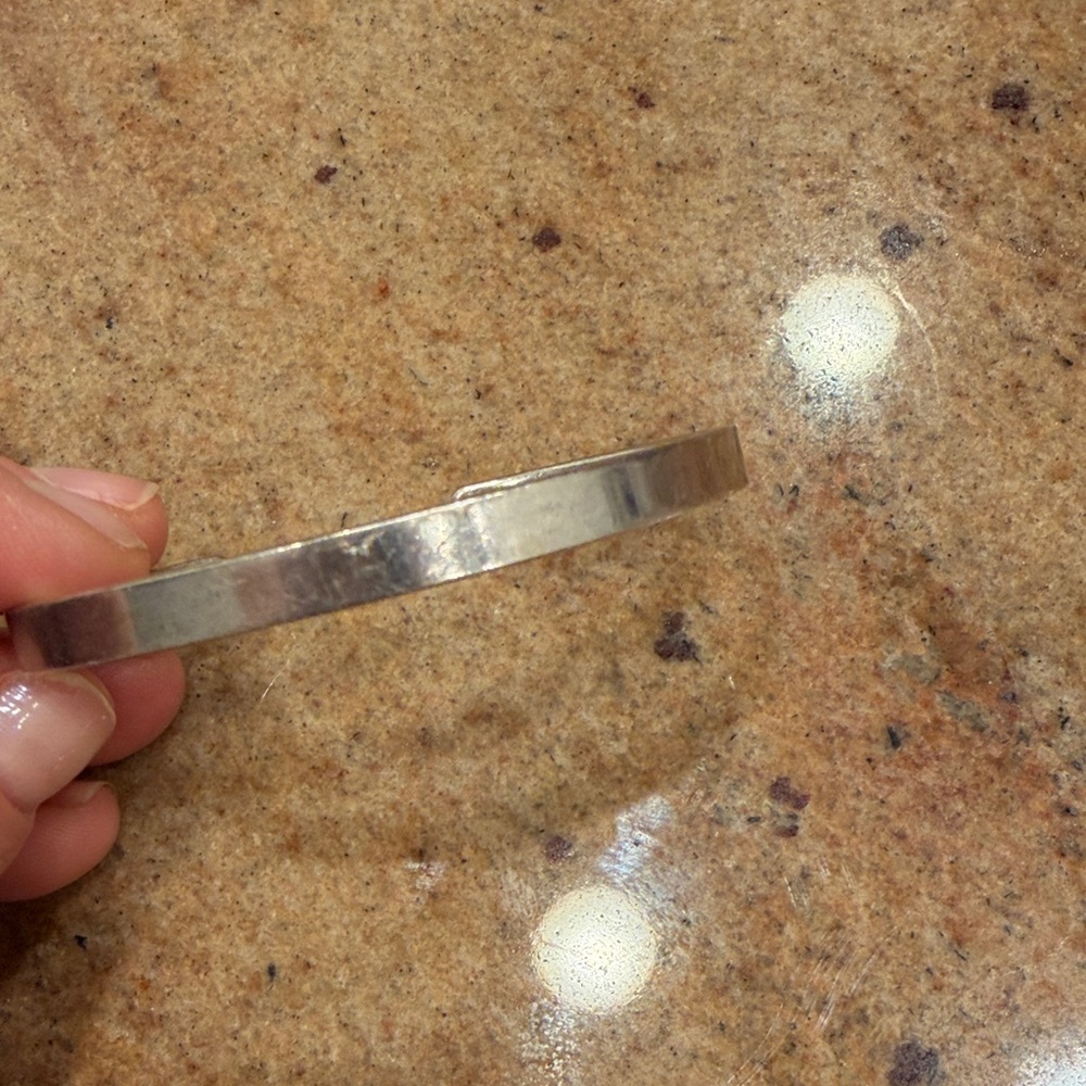 Stamped Silver-Tone Hammered Bangle Bracelet